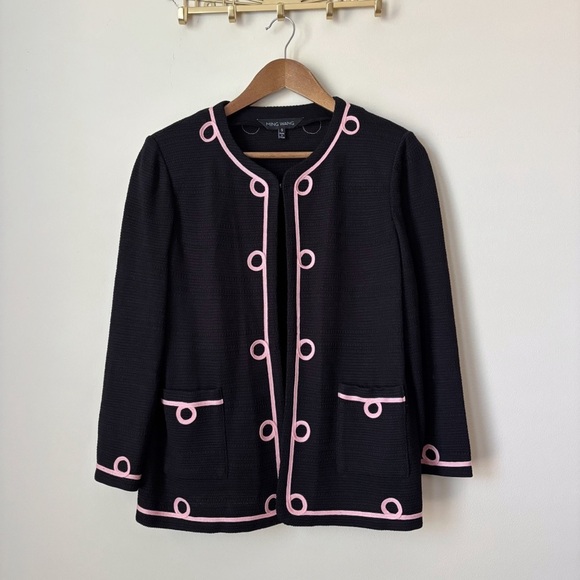 Ming Wang Applique Jacket Small Black Pink - Picture 1 of 9